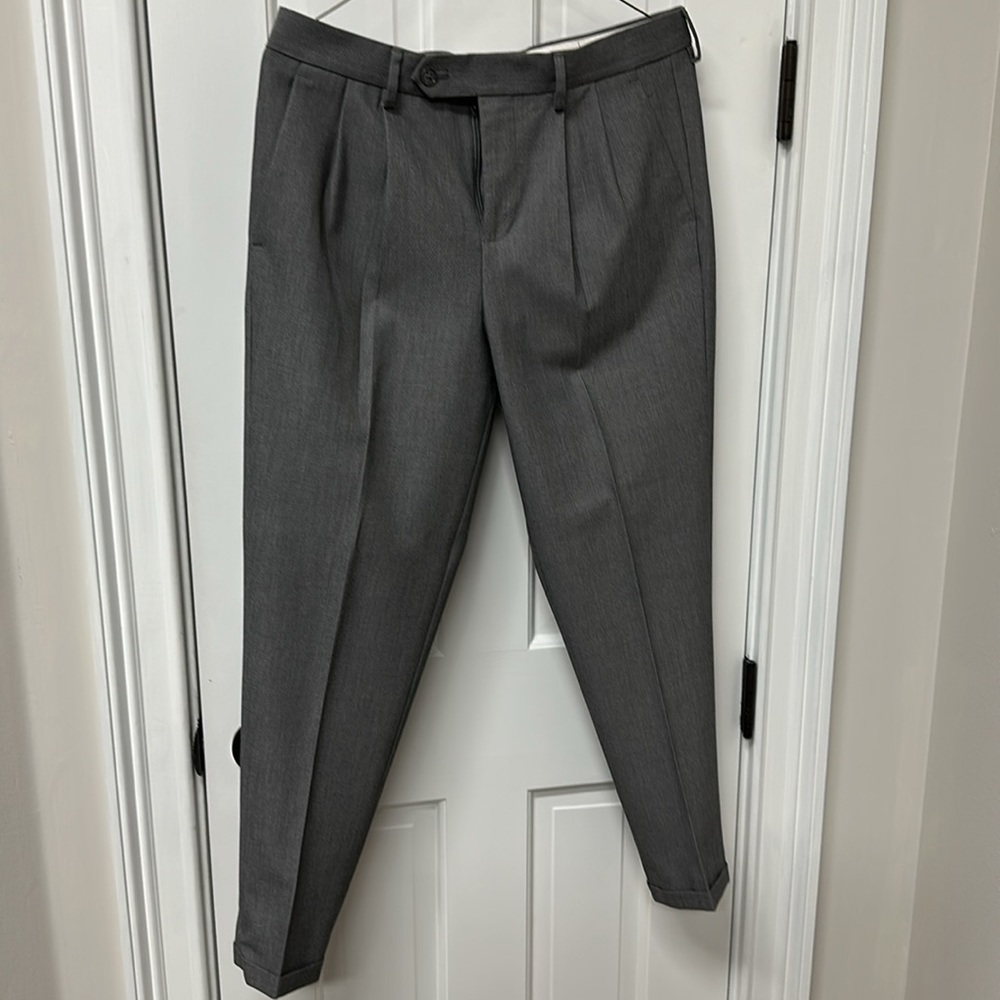 Express Dress Pants Grey Pleated & Cuffed Photographer Fit